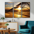 Golden Tropical Beach Sunset Canvas Triptych, Coastal Palm by MyGreatCanvas | Canvas Wall Art Prints | Photo Prints & Wall Decor