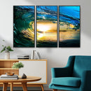 Ocean Wave at Sunset Canvas Art, Large Wall Print of Vibrant