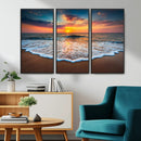 Sunset Beach Canvas Wall Art – Colorful Ocean Waves Triptych