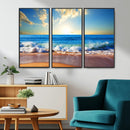 Tropical Beach Sunset Canvas Art, Ocean Waves and Sandy