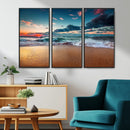 Sunset on Beach Wall Art Ocean Beach Canvas Print