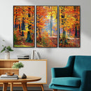 Autumn Red Forest Triptych Canvas Wall Art Print, Forest