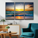 Vibrant Ocean Sunrise Over Golden Beach Waves, Giclee Canvas