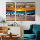 Ocean Sunrise Over Golden Beach Waves, Giclee Canvas Wall