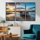 Small Boat At The Beach Sunset Wall Art, Boat Sunset Wall