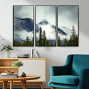 Mountain Mist Canvas Wall Art Print | 3-Panel Foggy Forest