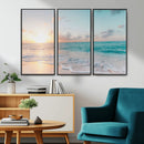 Tranquil Ocean Beach Sunset Canvas Wall Art | 3-Panel
