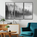 Foggy Misty Forest Canvas Wall Art – Black and White
