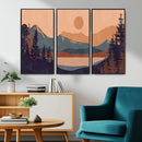 Modern Boho Sunset Canvas Print, Mountain Landscape Triptych