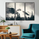 Forest Mountain Print - Black and White Canvas Wall Art with