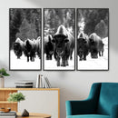 Bison Herd in Snow Wall Art Canvas Print | Rustic Western