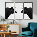 Spanish Bull Art - Framed Black and White Bull Canvas Print