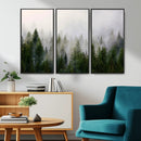 Misty Pine Forest Wall Art Canvas Print | 3 Panel Green