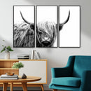 Black White Scottish Highland Cow Cattle Art Print Farmhouse
