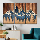 Rustic Wood Style Mountain Wall Art, Nature Forest Canvas