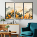 Abstract Watercolor Mountains and Trees Autumn Art,