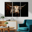 Texas Longhorn Wall Art | 3-Panel Large Texas Longhorn