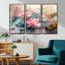 Lotus Flower Wall Art | 3-Panel Giclee Canvas Print of Pink