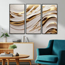 Gold and White Abstract Wave Canvas – Elegant Flowing Design