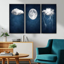 Dark Blue Cloud Art, 3 Piece Indigo Blue Wall Art, Aesthetic