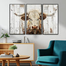 Rustic Longhorn Bull Wall Art Canvas Set – Western-Inspired by MyGreatCanvas | Canvas Wall Art Prints | Photo Prints & Wall Decor