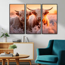Highland Cows at Sunrise Wall Art Canvas Set – Serene and