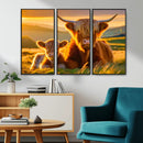 Scottish Cow and Baby Cow Canvas Wall Art Animal Print