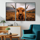 Highland Cow Longhorn Wall Art – Rustic Canvas Print, Framed