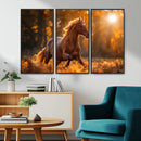 Running Horse Sunset Forest Wall Art Canvas Print