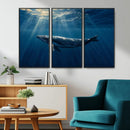 Whale under Ocean Wall Art Canvas Print