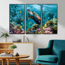 Sea Turtle and Coral Reef Triptych Wall Art – Vibrant