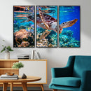 Underwater Coral Reef Sea Turtle Wall Art Canvas Print,