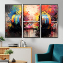 Weightlifting Barbell Art Triptych, Bold Abstract Fitness