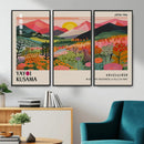 Yayoi Kusama Landscape Canvas Print, Vibrant Floral Mountain Art Print, Framed Botanical Wall Art -