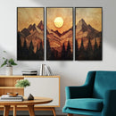 Wood Style Abstract Mountain Sunset Canvas Wall Art Print -