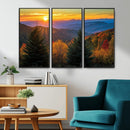 Golden Sunset Over Mountain Forest Canvas Wall Art Print -