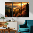 Golden Sunset Over Mountain Forest Canvas Wall Art Print -