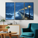 Stormy Ocean Pier Lights Canvas Wall Art Print - Large Moody by MyGreatCanvas | Canvas Wall Art Prints | Photo Prints & Wall Decor