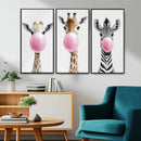 Bubblegum Animals Canvas Wall Art - Playful Giraffe and