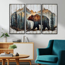 Rustic Grizzly 399 Bear and Mountain Wood Canvas Wall Art -