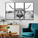 Highland Cow Wall Art Canvas Print – Black and White Western