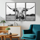 Highland Cow Wall Art Canvas Print – Black and White Western