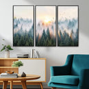 Misty Pine Forest Wall Art Canvas, Sunrise Over Foggy Trees