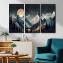 Moonlit Mountain Wall Art Canvas Print – Silhouetted Pines
