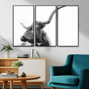 Longhorn Wall Art Canvas Print – Framed Monochrome Ranch Cow