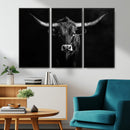 Texas Longhorn Wall Art Canvas Print – Framed Monochrome
