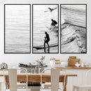 Surfers on Waves Wall Art Canvas Print – Framed Black and