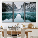 Mountain Lake Wall Art Canvas Print – Snowy Peaks Winter