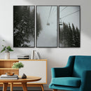 Ski Lift Wall Art Canvas Print – Snowy Pines Misty Landscape