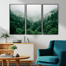 Misty Green Forest Canvas Print – Framed Serene Foggy Pine
